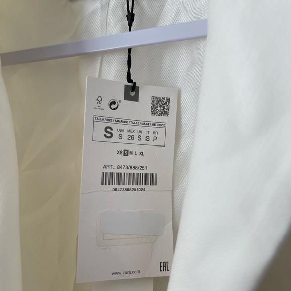 Zara Straight Cut Tailored Blazer Jacket with Pockets Size Small Ecru 8473/888 - Picture 8 of 10